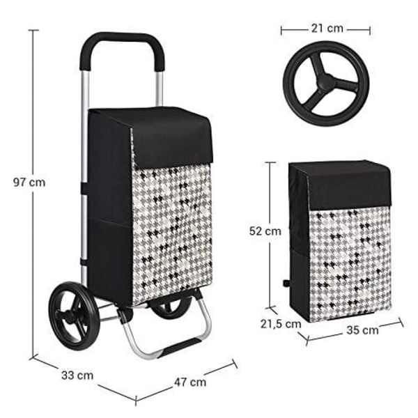 Songmics Shopping Trolley on Wheels, kundvagn, lastkapacitet 40L, 47 x 33 x 97 cm, svart