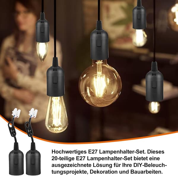 20 stk. E27 fatninger med kappe, renoveringsbygningsfatninger, E27 erstatningslampeholder med kappe til LED-lamper