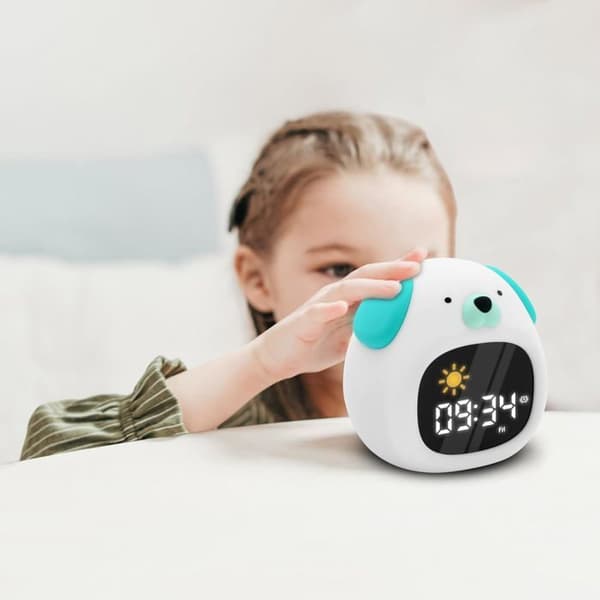 Educational Dog Alarm Clock for Kids with Night Light - Digital Clock Display - Intelligent Educational Label