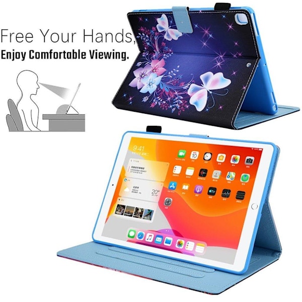 iPad 10.2 (2020) / Air (2019) mönster läder fodral - blomma / fjäril Blå