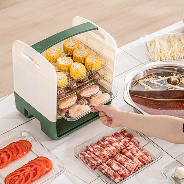 Fyrskikts tallriksförberedelse tallrik låddesign plast grönsaksförberedelse rack kök förvaringsställ grönt