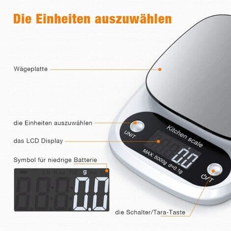 Professionel digital køkkenvægt med LCD-display og tarafunktion Sølv