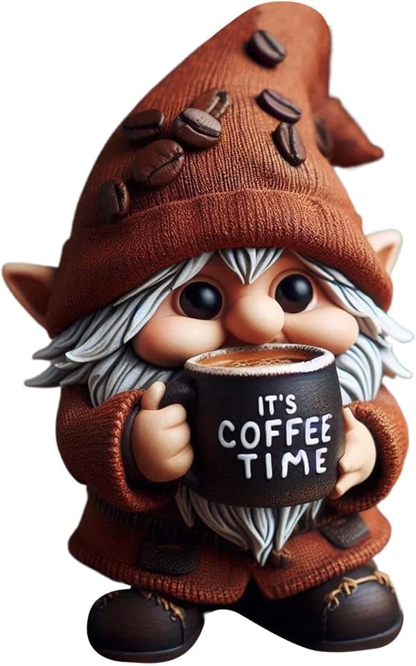 Handmade Coffee Gnome Statue - Kitchen Counter Decor for Coffee Lovers, Unique Gift for Home & Cafe