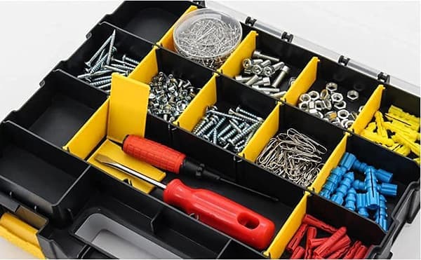 Tool Organizer Box For Small Parts 34 Compartments Double-Sided Hardware Organizer with Removable Plastic Dividers for Screws, Nuts, Nails,