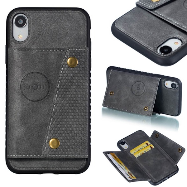 iPhone XR - Professionellt Retro Skyddsskal med Kortfack Ljusbrun Ljusbrun