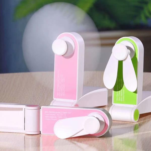 Mini Folding Pocket Fan. Portable Rechargeable Fan with USB Cable - Two-tone Pink.