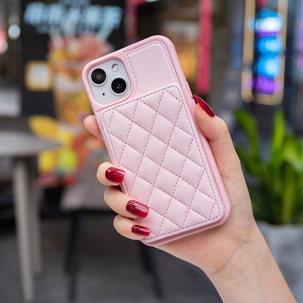 SKALO iPhone 15 Quiltat Skal med Plånbok - Rosa Rosa
