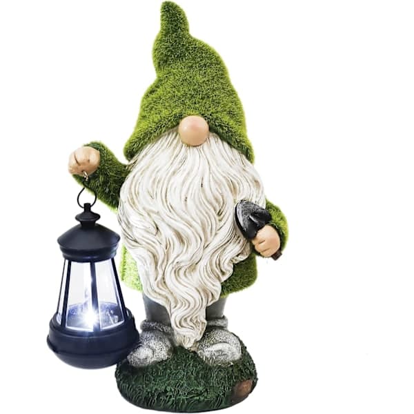 Sjov Havenisse med Lanterne, Gonk Statue Udendørs Solcelle Havedekoration