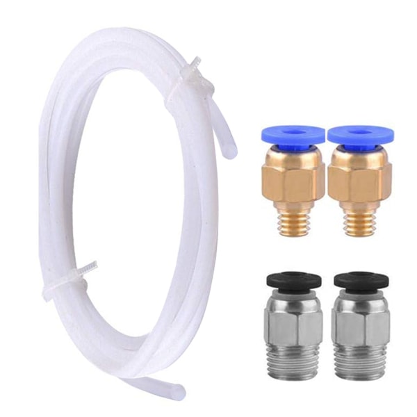 3D-skrivare Teflonslang, PTFE Teflonrör 2m Teflonslangtillbehör, 2 st PC4-M6 snabbkoppling 2 st PC4-M10 rak pneumatisk koppling För