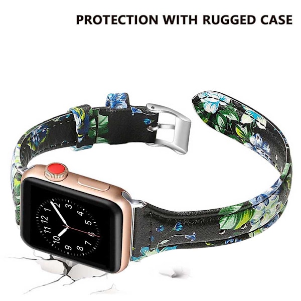 Läderband kompatibelt med Apple Watch, läderklocka tunt armband för iWatch Series 5/4/3/2/1 38-40mm svart
