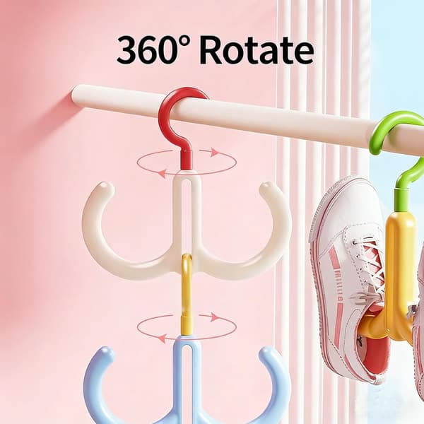 Skotørrestativ 4-pak – 360° roterende dobbeltkroge til sneakers, hatte og tasker, stabelbart lufttørrestativ gul*2+blå*2