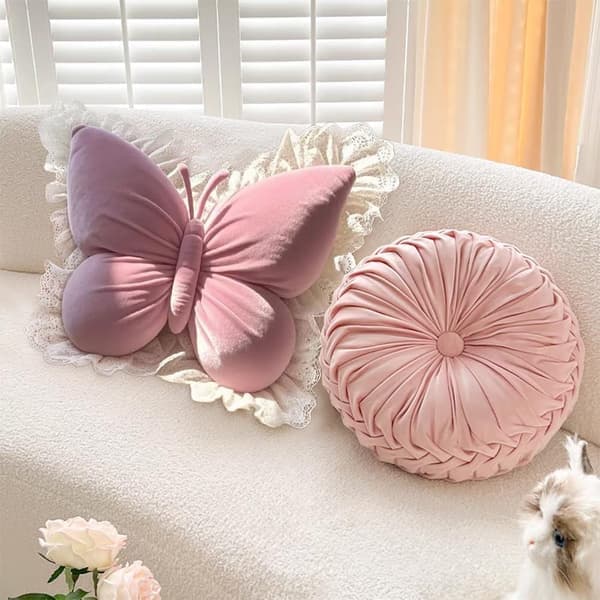 Sommerfugleformet pyntepude til sofa, seng, plys fløjl lændestøttepude til kontorstol og bilsæde (pink)