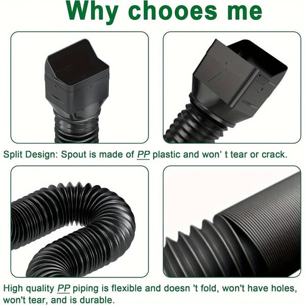 Binazon Plastic Downspout Extensions - Flexible Gutter Connector, 1-Pack, Extendable 21-62 Inches, Fits 4\" x 3\" Downspouts for Rainwater Black Black 1pc