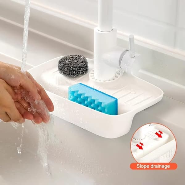 Sponge Rack: Kitchen Organizer - Durable Silicone Holder for Sponges, Brushes, and Soap - Sink Mounted Caddy - Kitchen Accessory