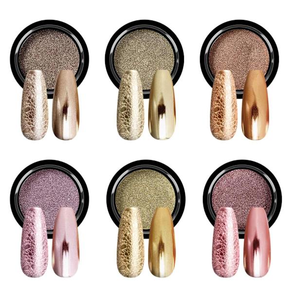 Krom nagelpulver - Holografiskt guld nagelpulver 6 färger spegel och bubbeleffekt nagelkonst dekoration manikyr pigment set