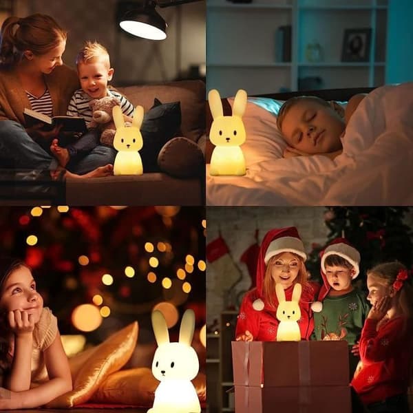 Baby Rabbit Night Light with Touch Function, 7 Light Colors and Timer Function, Bedside Lamp for Children's Room, Gift Toy Night Light