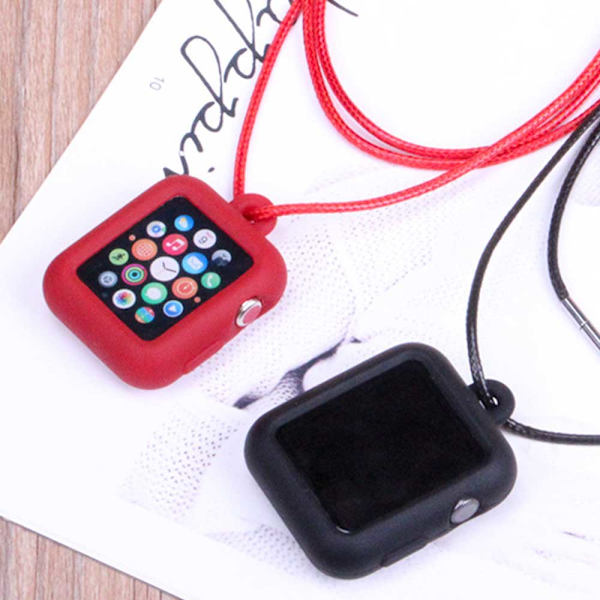 Silikonhalsband Hängsmycke Remskyddsfodral Kompatibelt med Apple Watch Series 5 4 3 2 1 38mm Röd