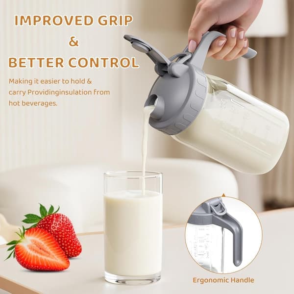 2-PACK Breast Milk Pitcher 32oz Glass Pitcher with Lid Leak-Proof Drip-Free Spout Breast Milk Storage Pitcher for Refrigerator