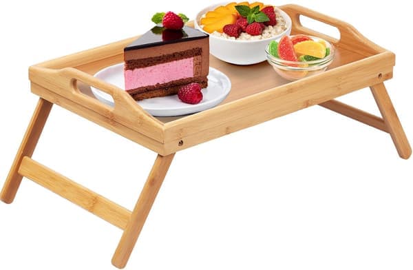 Bed Tray Folding Table with Handle Sofa Breakfast Tray for Eating Painting Plates Bamboo Dining Table Tabletop Snack Tray
