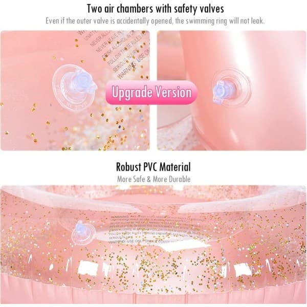 Rosa uppblåsbar glitterflamingo badring, jätteflamingo vuxenflotte