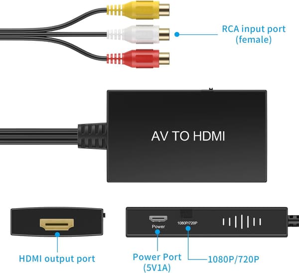 AV til HDMI HD-videoadapter, RCA til HDMI-konverter, komposit understøtter 1080p female AV connector