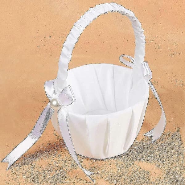 2-pack Bröllop Satin Blomsterkorg, Romantisk Rosett Fest Blomsterflickkorg
