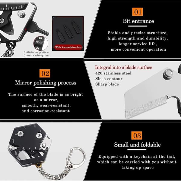 14-in-1 Multi-tool Swiss Army Knife, Multifunctional Pocket Tool, Multifunctional Keychain for Camping and Hiking