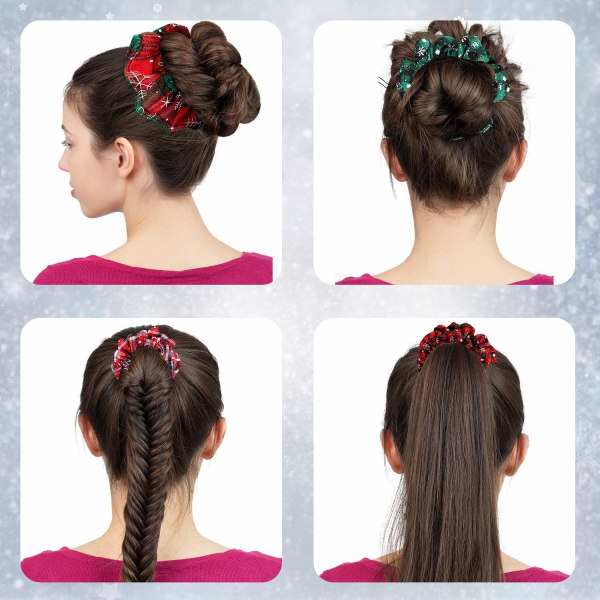 6 delar jul hår Scrunchies Buffalo plädade hårband Elastiska hårband Jul hårtillbehör för flickor Kvinnor Presenter