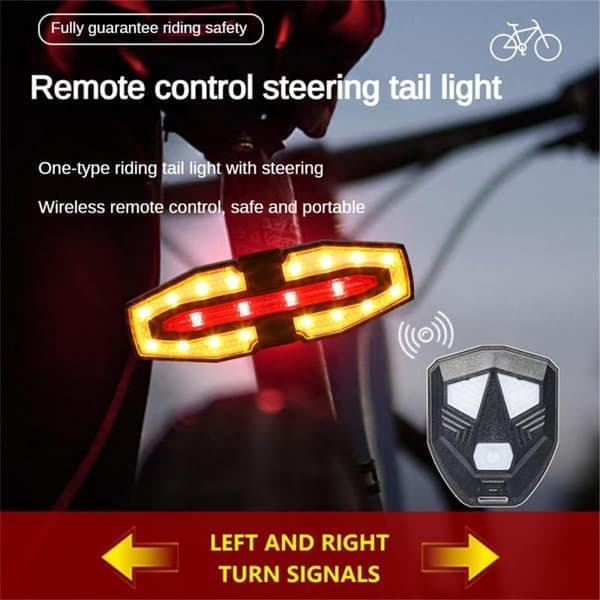 Wireless Remote Control Bicycle Taillight with Turn Signals - USB Rechargeable, Waterproof and Super Bright for Safe Night Cycling