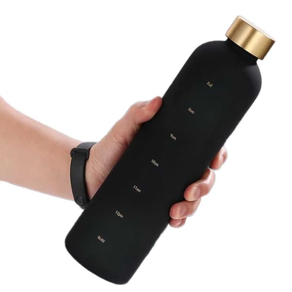 Minimalistisk Motiverende Vandflaske med Tidsmarkør 1000ml Sort