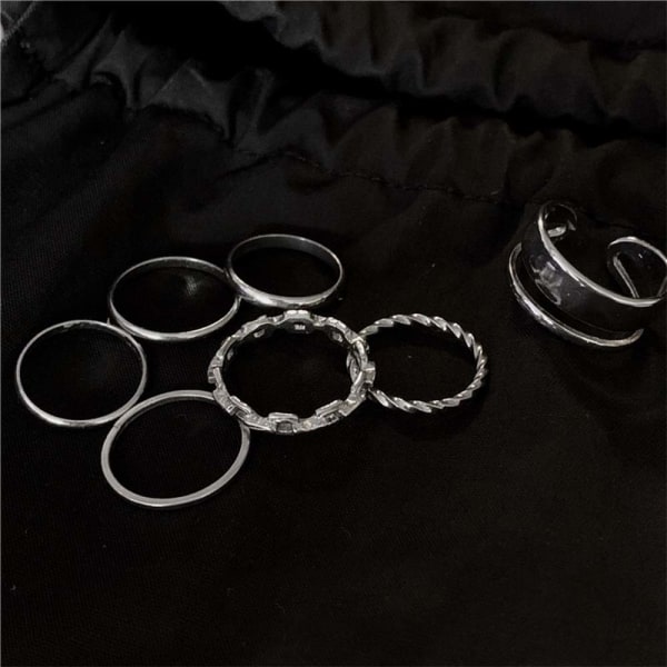 7 st Vintage Ring Set Halvöppen Korskedja Bälte Finger Ring Punk Stapelbar Knuckle Ring för kvinnor eller män