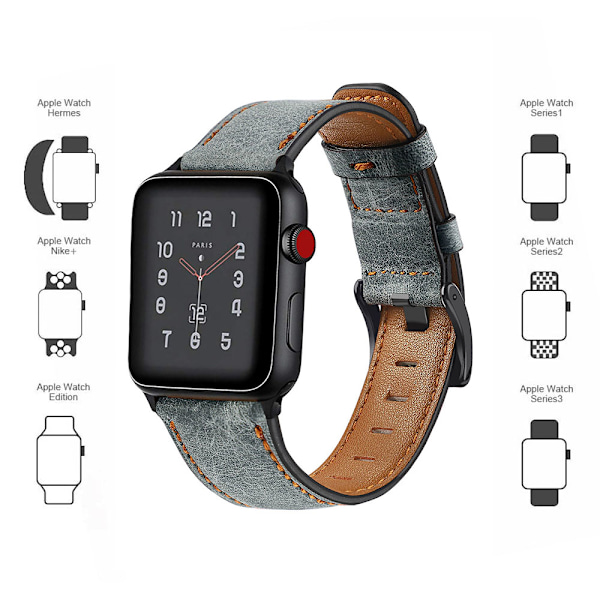 Kompatibelt med Apple Watch-armband, herr Läderersättningsband Kompatibelt med Apple Watch Series 5 4  3 2 1 38-40mm Grå