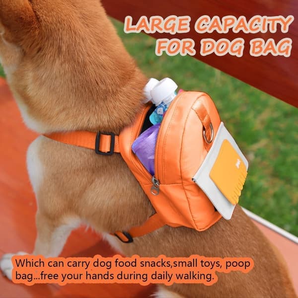 Dog Backpack Harness with LeashCute Puppy Backpacks with Built-in Poop Bag DispenserAdjustable Self-Carrying Bag for Small Medium Pets (M Orange) M