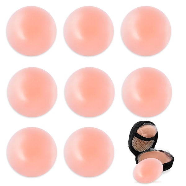 4 par silikonskydd för bröstvårtor, återanvändbara självhäftande silikonöverdrag, självhäftande runda bröstvårtor i silikon, bröstvårtor för kvinnor med case (beige)