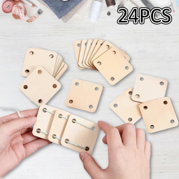 Trævævekort, sæt med kort til tabletvævning, 5x5 cm, håndlavede trævævekort 24 Pieces