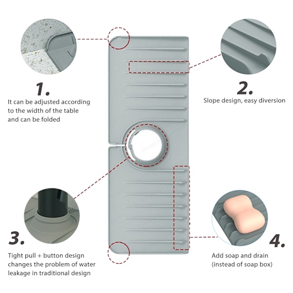 Silikon Handfat Kranmatta Kök Handfat Badrum Stänkskydd Vattenfångare Mat 6th generation gray 6th generation gray