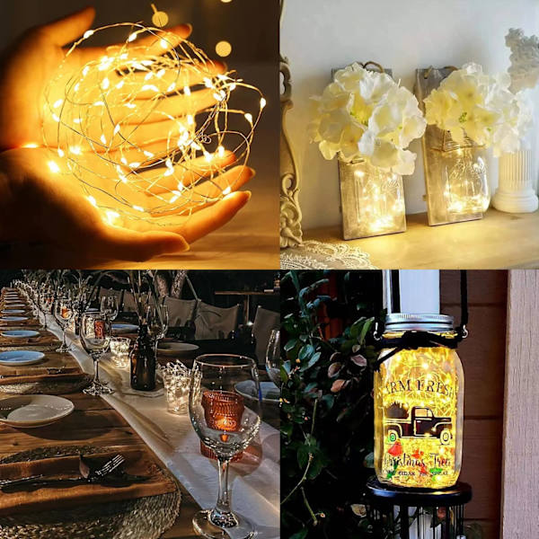 24-pack LED-ljusslingor batteridrivna, 3,3 fot 10 LED silvertråd varmvita eldflugor, vattentäta mini LED-stjärnljusslingor för bröllop