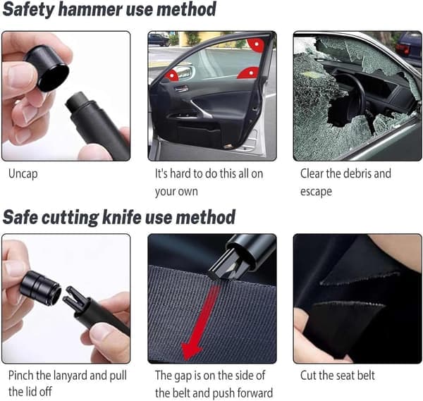 Safe Pro X Nødhammer til Bil, Automatisk Rudeknuser til Land og Under Vand, 4-delt Sæt