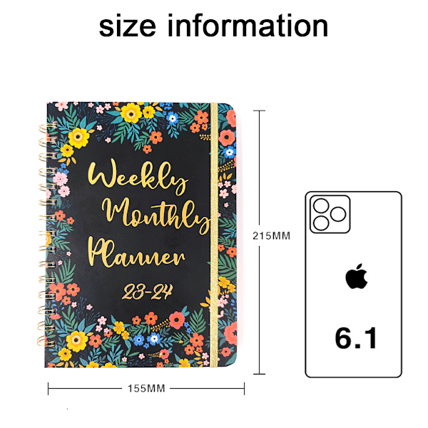 Akademiskt årsplanerare 2023-2024 Daglig veckovis och månatlig agenda   Kalenderplanerare Anteckningsbok med 12 månatliga flikar, innerficka 8,4”×6,1”