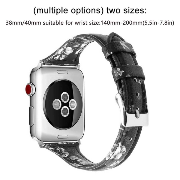 Läderband Kompatibelt med Apple Watch Band, Ersättningsarmband Sportrem för Iwatch Serie 5 4 3 2 1 med Spänne i Rostfritt Stål 38-40mm Svart