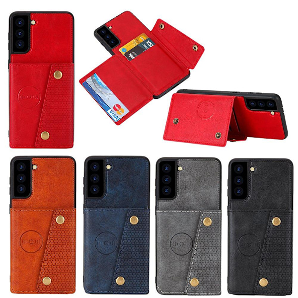 Samsung Galaxy S21 Plus - Professionellt Retro Skal med Korthållare Ljusbrun Ljusbrun