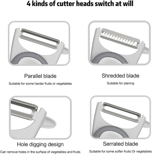 3-in-1 Multifunctional Peeler, Stainless Steel Kitchen Peeler for Potatoes Fruit, Julienne Slicer Vegetable Cutter – Essential Kitchen Tool (White)