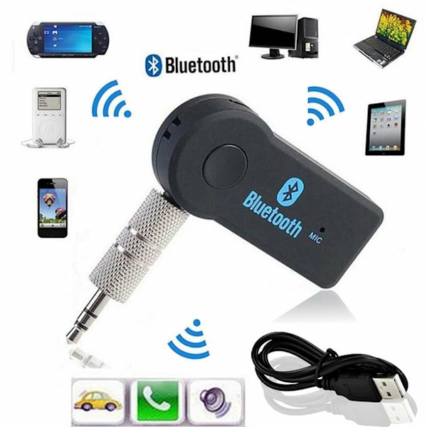 1X Trådlös Bluetooth-adapter 3,5 mm Aux Audio Musik Bil 2024 Rec