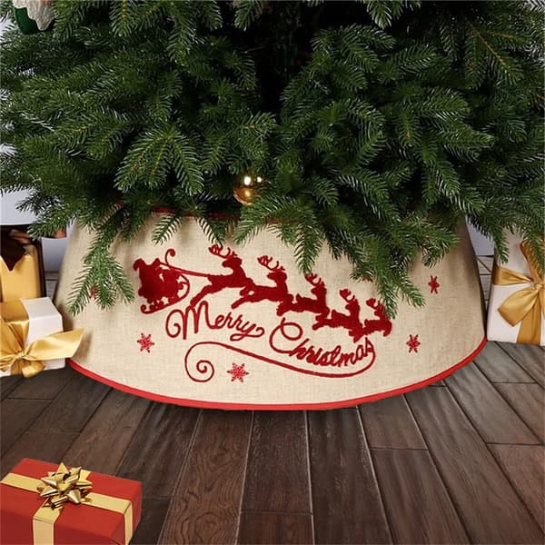 Juletrefot-skjuler med reinsdyrmotiv, 76 cm juletrefot-matte i tregull