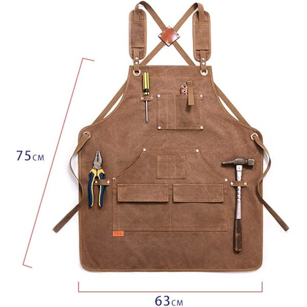 DIY-förkläde med multificka verktygshållare vaxad canvas arbetsförkläde, unisex vatten- och vaxbeständigt förkläde, idealiskt för ingenjörer snickare hantverkare krukmakare
