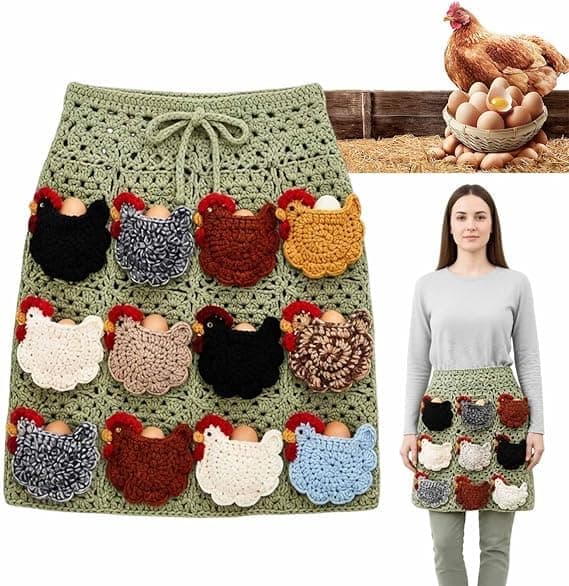 Crocheted Egg Collecting Apron with Chicken Pockets - Handmade Apron for Gathering Fresh Backyard Eggs