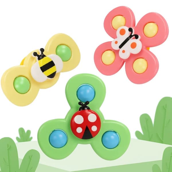 3-pack - Fidget Spinner with Suction Cup for Kids - Multicolor Spinning Toy for Fun Spin