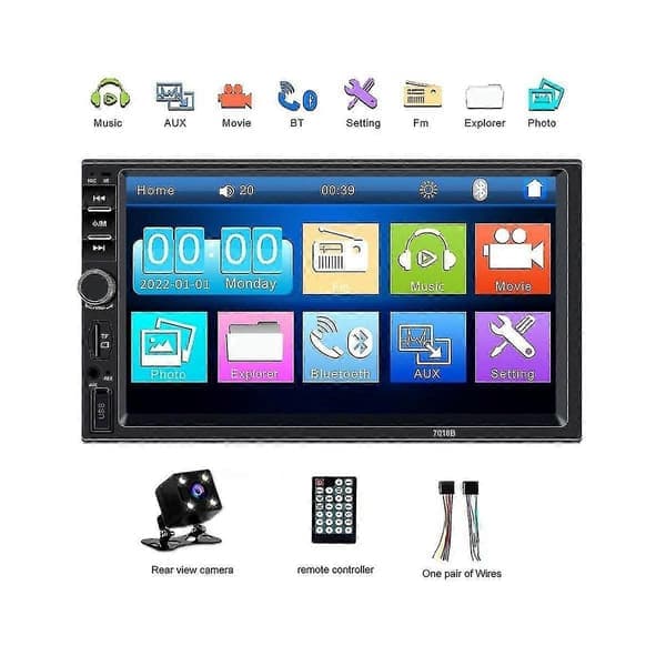 Universal 7-tums 2DIN bilradioinspelare, pekskärm stereo MP5 Bluetooth multimedia spelare