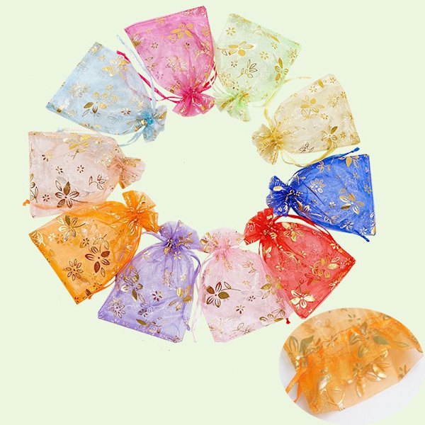 20 st/lot Organza smycken påsar Presentförpackning påsar LJUSBLÅ Light Blue 9x12cm Orange 9x12cm