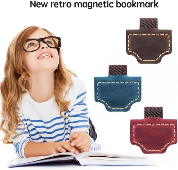 Bookmarks - Bookmarks with Pen Holder - Personalized Magnetic Leather Bookmarks - Handmade Magnetic Leather Pen Clip - 2 Pieces - Light Brown